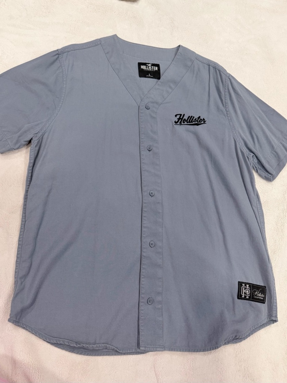 Hollister Men's Slate Blue Short-Sleeve Button-Down Shirt